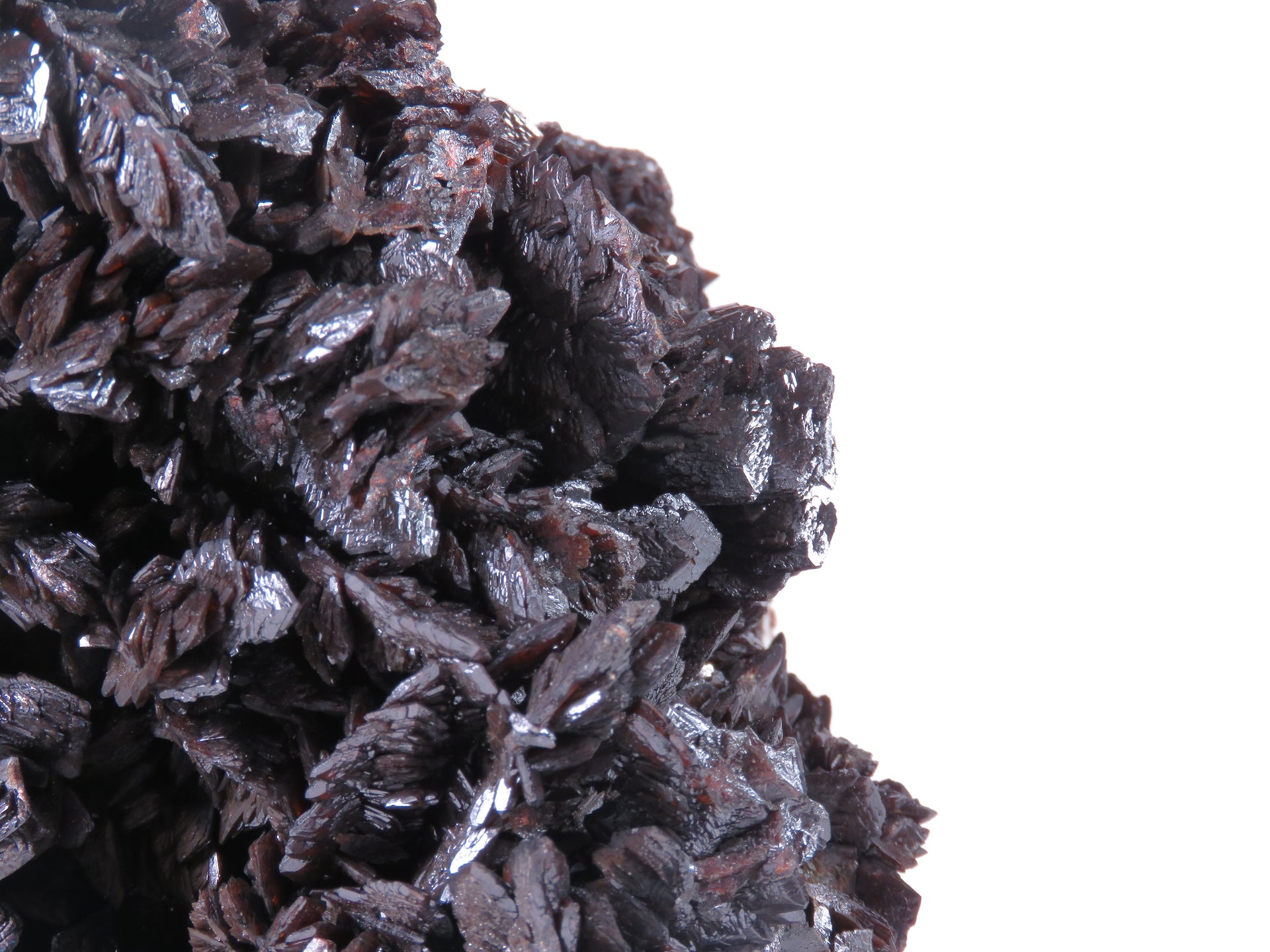 A large, impressive mineral specimen featuring a dense coverage of shiny, dark reddish-brown to black descloizite crystals in distinctive spearhead formations. The crystals, which show amber translucency, are arranged in a complex, overlapping pattern across the entire surface of the specimen. The piece is roughly triangular in shape when viewed from above, with the crystals forming dramatic, three-dimensional projections that create a textured, sculptural appearance.