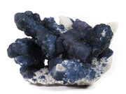 A spectacular blueberry fluorite specimen from Inner Mongolia featuring intense blue-green botryoidal formations and a prominent 5.5 cm cubic crystal, all dramatically mounted on pristine white quartz matrix. The exceptional three-dimensional arrangement and rare cubic growth make this 15 cm piece a superior example from this contemporary locality.