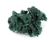 A superior malachite pseudomorph specimen featuring expansive crystal replacements with velvety texture and varied green hues. The 12 cm plate from Mexico's Milpillas Mine displays exceptional preservation of original azurite forms, striking dimensional presentation, and represents classic material from this world-class locality.