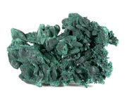 A superior malachite pseudomorph specimen featuring expansive crystal replacements with velvety texture and varied green hues. The 12 cm plate from Mexico's Milpillas Mine displays exceptional preservation of original azurite forms, striking dimensional presentation, and represents classic material from this world-class locality.