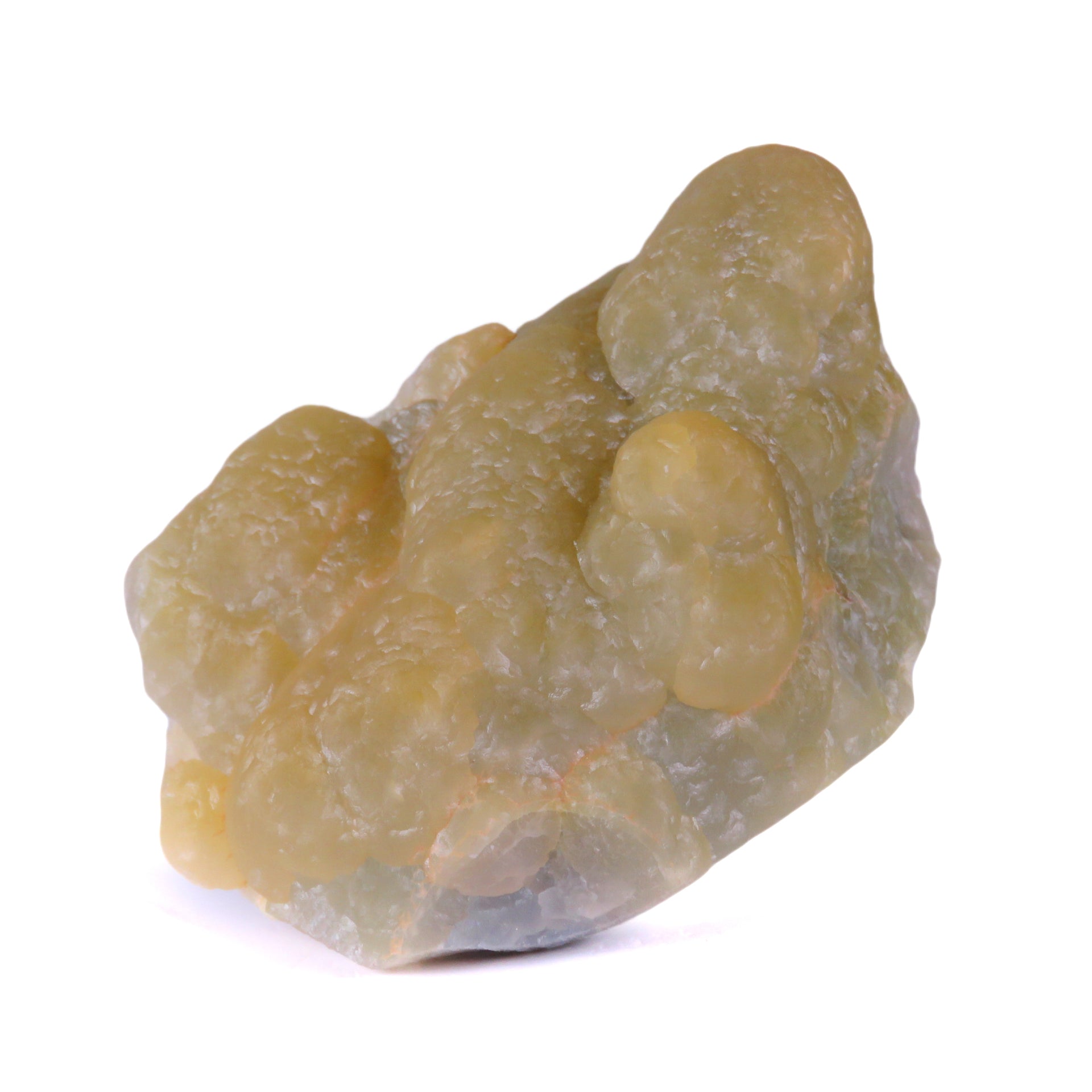 A stunning smithsonite specimen featuring lustrous botryoidal formations with an exceptional lemon-yellow coloration caused by microscopic cadmium sulfide inclusions. The 6 cm piece from this classic locality displays smooth rolling surfaces, pristine front-facing aesthetics, and represents a rare color variety of this carbonate species.