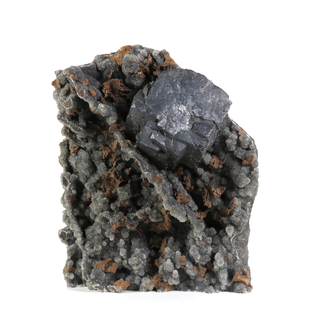 GALENA WITH SIDERITE ON QUARTZ