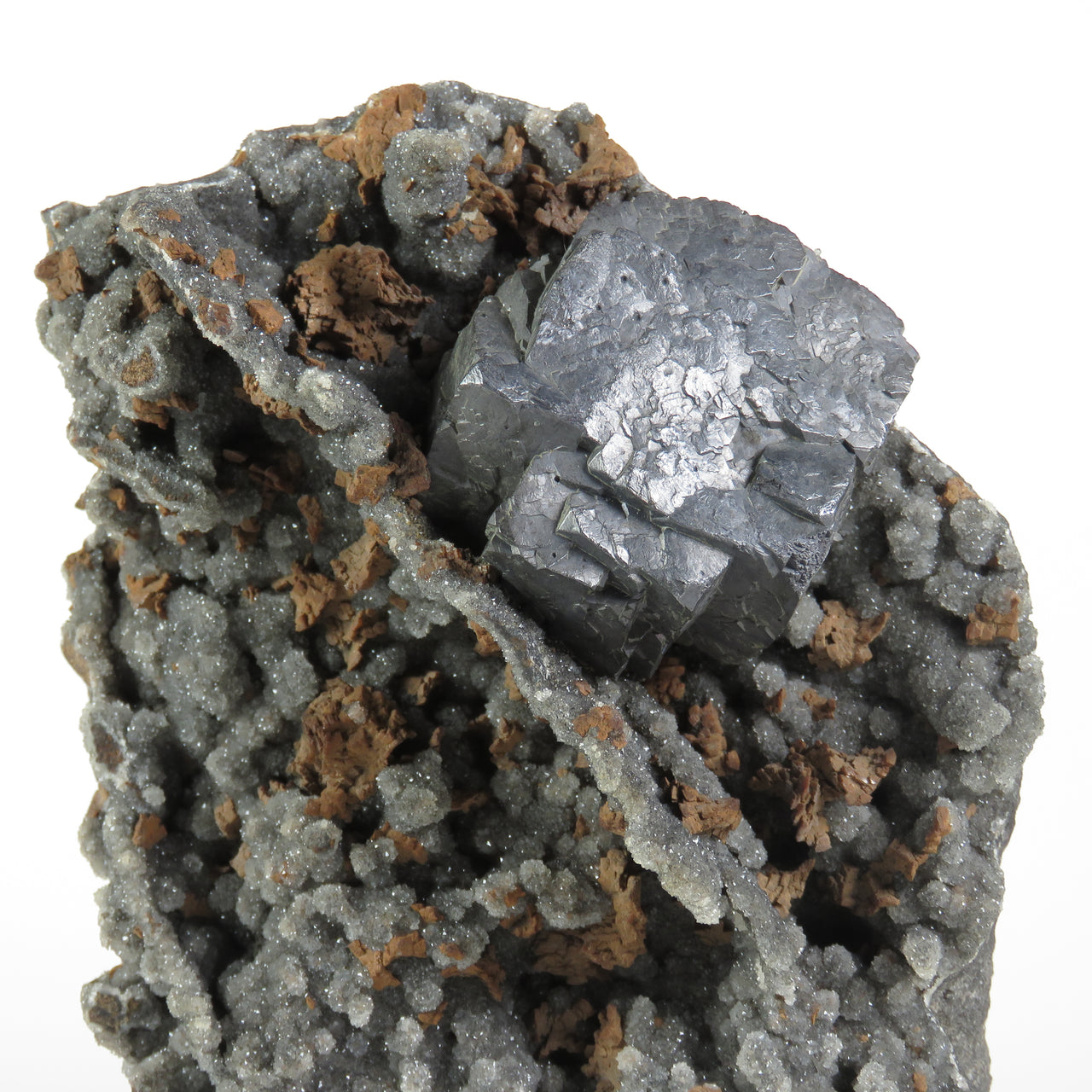 GALENA WITH SIDERITE ON QUARTZ
