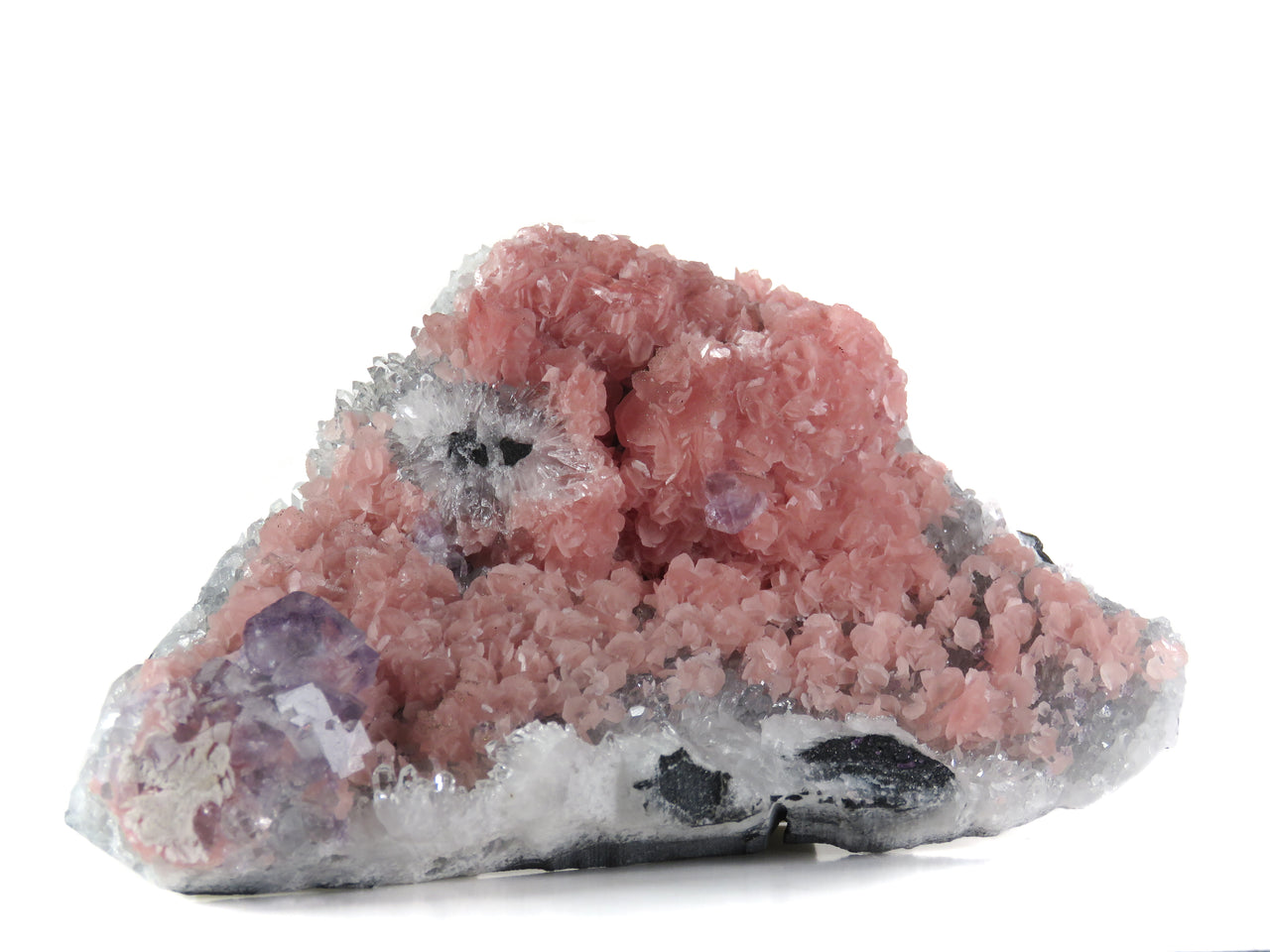 RHODOCHROSITE & FLUORITE ON QUARTZ
