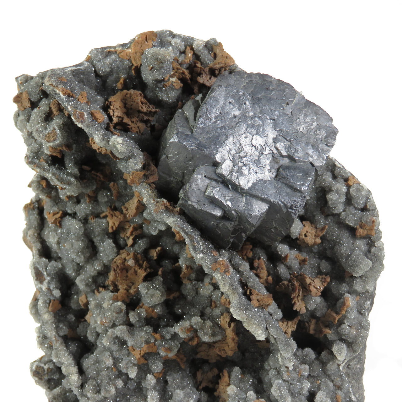GALENA WITH SIDERITE ON QUARTZ