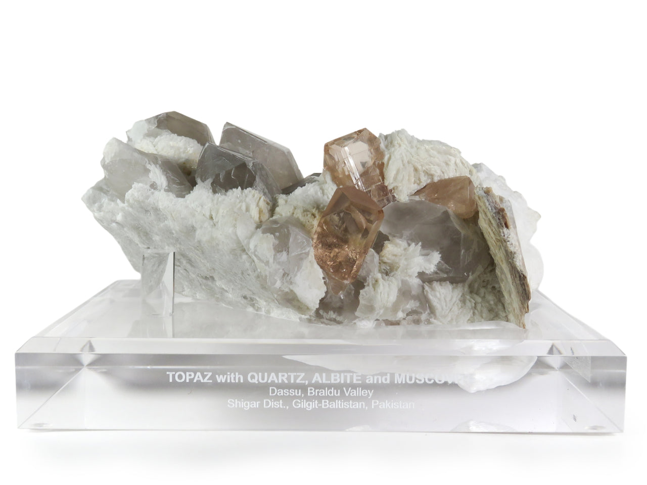 TOPAZ & SMOKY QUARTZ ON CLEAVELANDITE