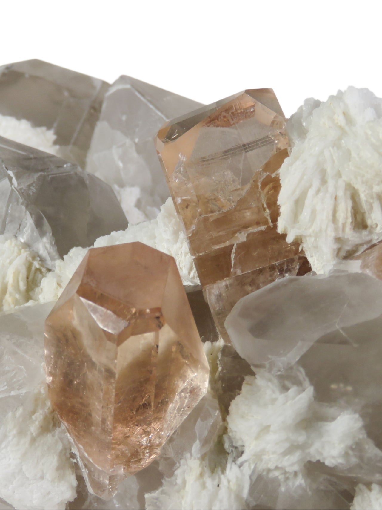 TOPAZ & SMOKY QUARTZ ON CLEAVELANDITE